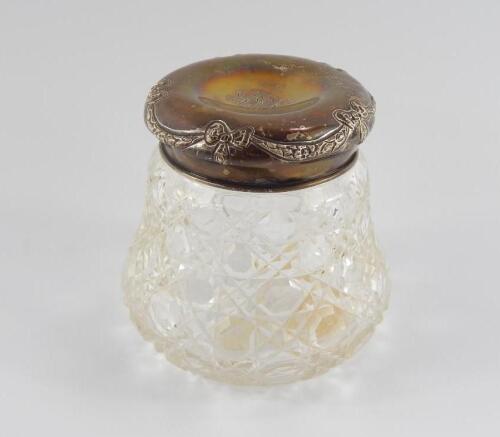 An Edwardian cut glass toilet jar