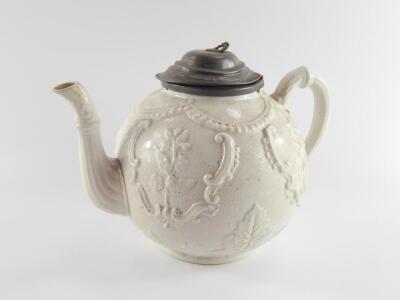 A late 19thC Staffordshire relief moulded teapot