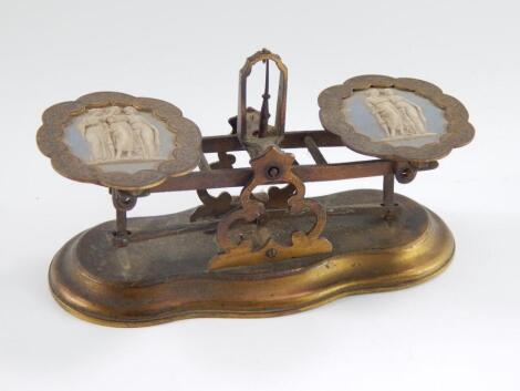 A set of Victorian brass and turquoise jasperware scales by Samson Mordan & Co