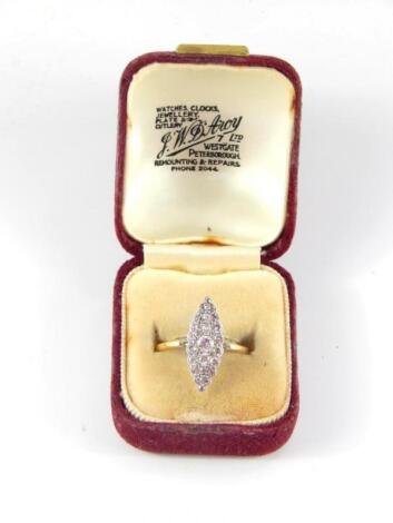 A diamond marquise shaped ring