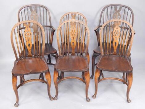 A pair of oak spindle back Windsor carver chairs