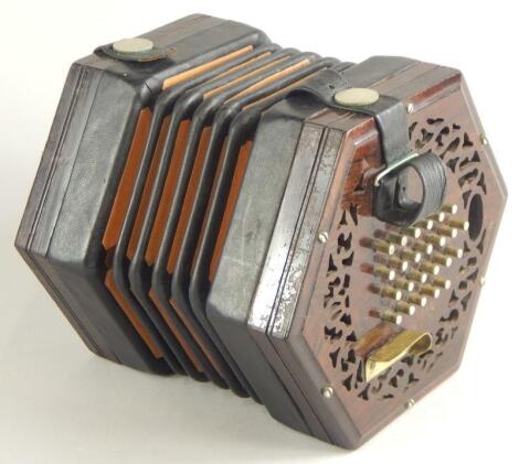 A 19thC rosewood concertina or squeeze box