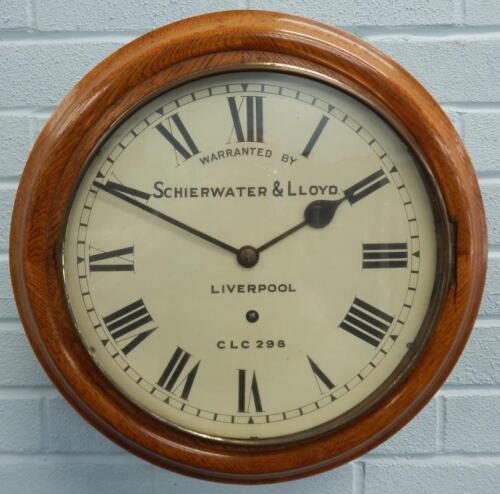 A late 19th/early 20thC oak railway wall clock