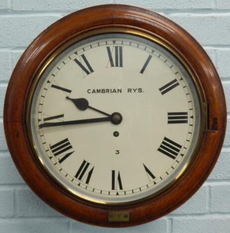 A late 19thC oak railway wall clock