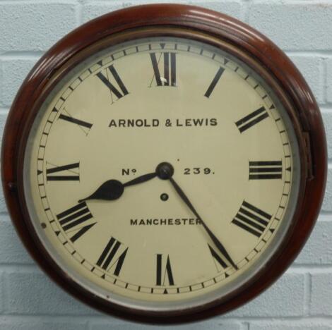 A 20thC mahogany railway wall clock