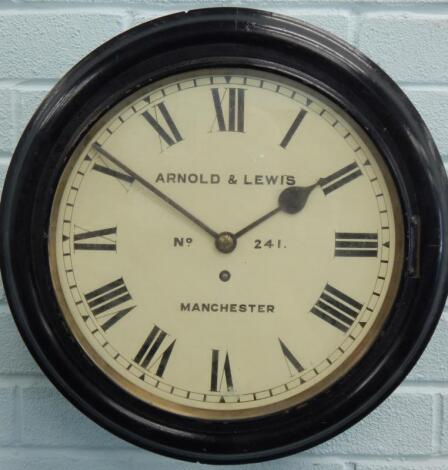 A late 19thC ebonised railway wall clock