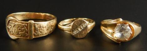 Three 9ct gold dress rings