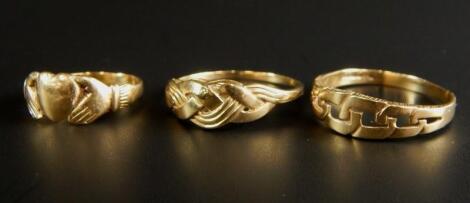 Three 9ct gold dress rings
