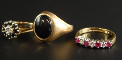 Three 9ct gold dress rings