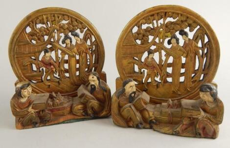 A pair of oriental carved bookends