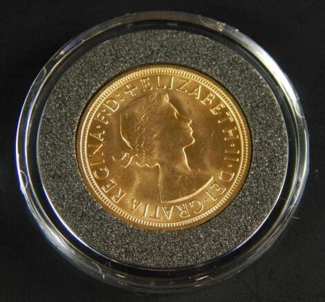 A 1957 Queen Elizabeth II first date gold sovereign