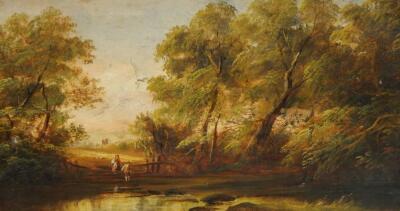 19thC British School. River landscape with figures