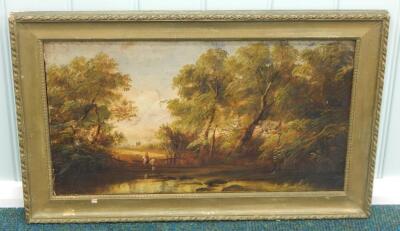 19thC British School. River landscape with figures - 2