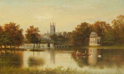 J Lewis (19thC). River scene with figure in a rowing boat