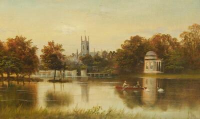 J Lewis (19thC). River scene with figure in a rowing boat