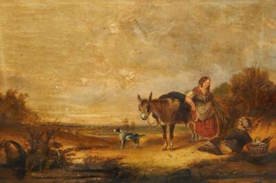 19thC British School. Country figures with donkey and dog