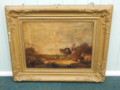 19thC British School. Country figures with donkey and dog - 2