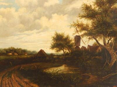 Alfred Edward Pearce? (19thC). River landscape with windmill