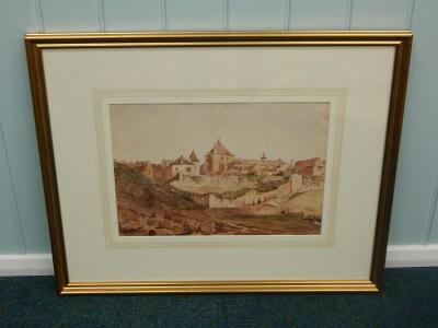 19thC Continental School. Village landscape with figures - 2