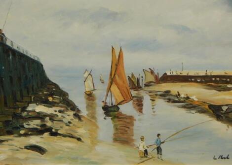 20thC Continental School. Fishing in the estuary