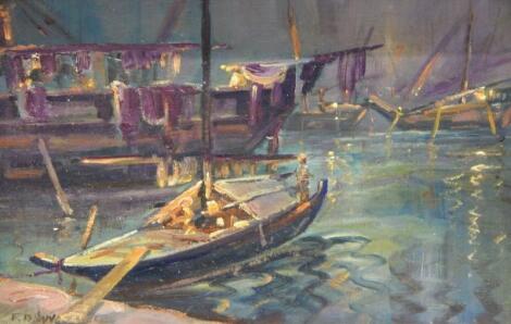 F B Azini(?) (20thC). Harbour scene