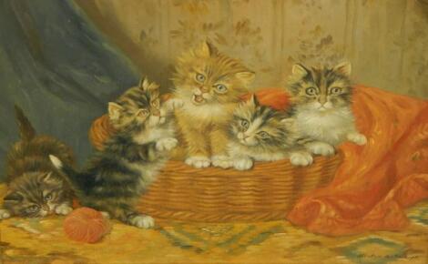 20thC Continental School. Kittens playing in their basket