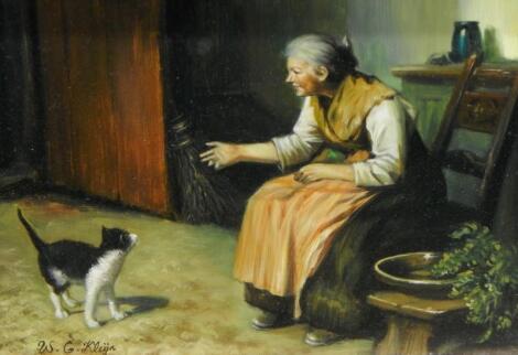 W G Kleijn (20thC). Old lady with cat