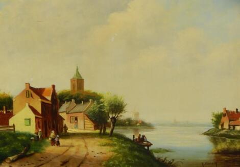 J Crook (20thC). Dutch river scene