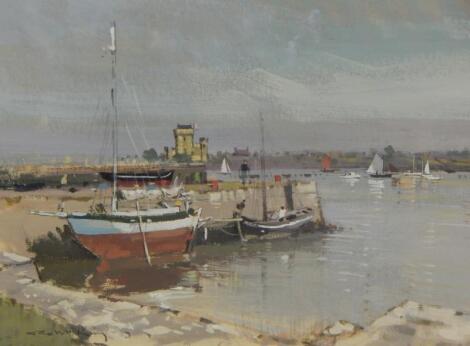 Robert King (b.1936). Harbour scene West Coast Ireland