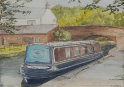 P Hatton. Canal boat scene