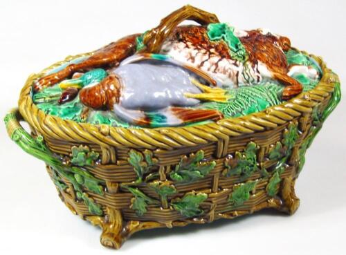 A 19thC English Majolica game pie dish and cover