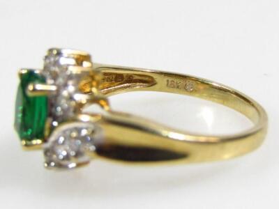 Two green stone and diamond gem rings. (2) - 3