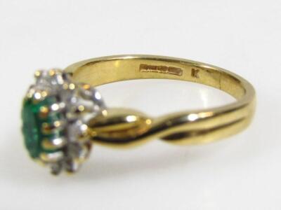 Two green stone and diamond gem rings. (2) - 5