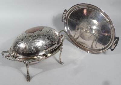 An Edwardian silver plated oval food warmer - 2