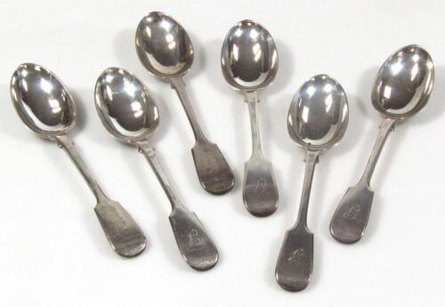 A set of six Harlequin George III silver dessert spoons