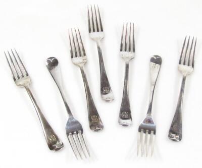 A set of six Edwardian silver table forks