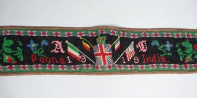 A 1919 leather and knitted Indian Poona (Pune) adjustable belt sash - 2