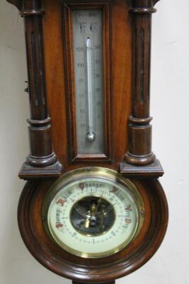 A late 19thC walnut cased barometer thermometer and clock - 2