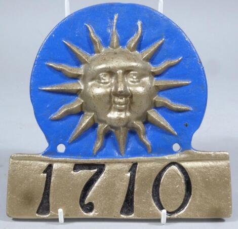 A reproduction Sun Fire Insurance 1710 metal sign