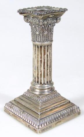 An Edwardian silver Corinthian column candlestick