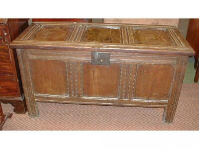 An 18thC oak three panel coffer