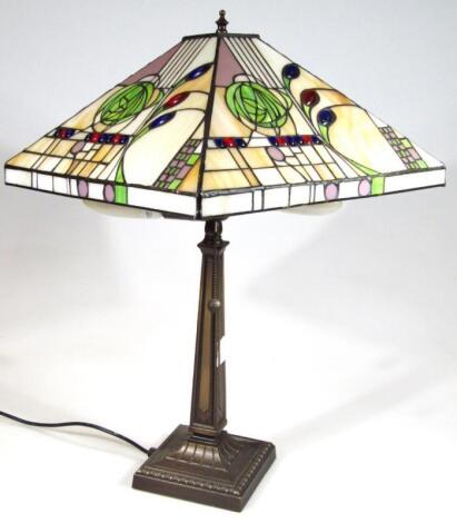 A modern frosted glass Art Nouveau style table lamp