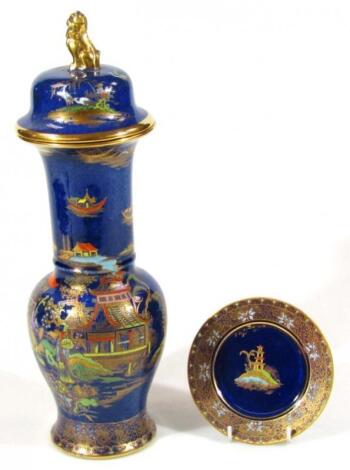 A 20thC Carltonware Bleu Royale Mikado cylindrical vase and associated cover