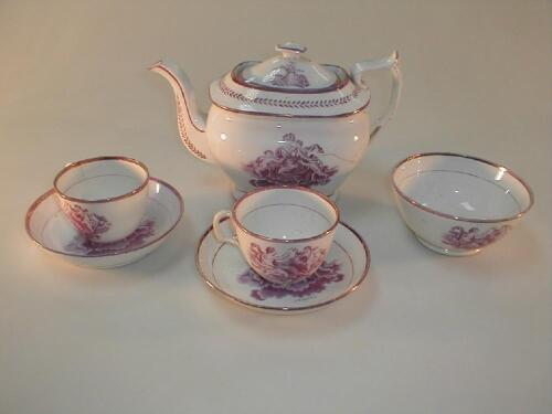 An early 19thC Sunderland lustre part tea service comprising a teapot