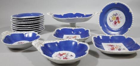 A late 19thC/early 20thC semi-porcelain Rockingham style dessert service