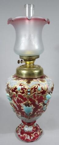 An early 20thC Continental majolica table lamp