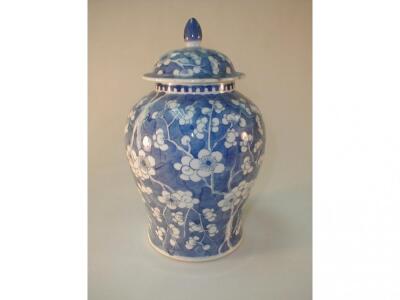 A Chinese blue and white baluster jar and cover