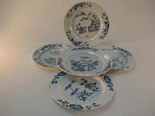 Five 18thC Chinese blue and white plates