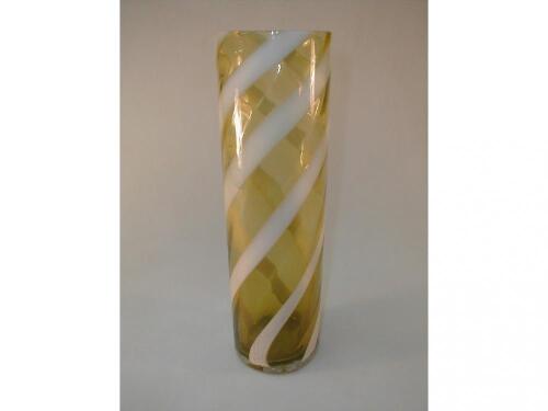 A Murano green and while twist cylindrical vase