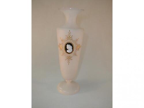 A Victorian frosted glass vase with gilt and painted Etruscan decoration